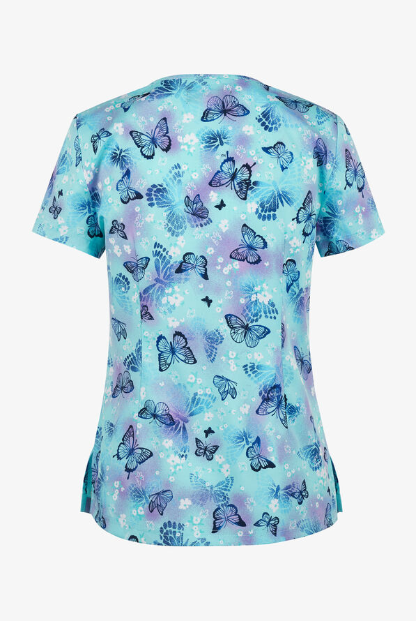 koi Basics Spring Butterfly Women's 2-Pocket STRETCH V-Neck Print Scrub Top - null - 2