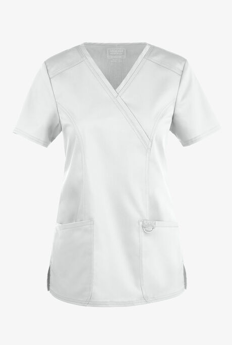 Cherokee Workwear Revolution Women's 2-Pocket STRETCH Mock Wrap Scrub Top