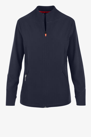 Infinity GNR8 Women's 4-Pocket STRETCH Rib-Knit Zip Front Round Neck Scrub Jacket