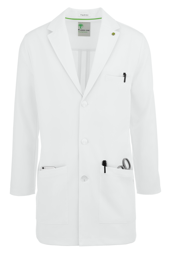 Healing Hands White Coat Modernist Men's 35 ½" 5-Pocket STRETCH Lab Coat - White - 1