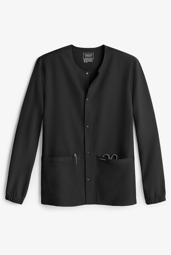 Cherokee Workwear Originals Ultra Unisex 2-Pocket Snap Front Warm Up Scrub Jacket - Black - 1