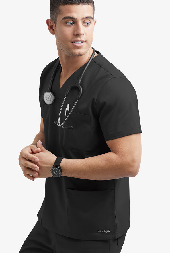 Advantage STRETCH Men's 6-Pocket V-Neck Scrub Top - Black - 2