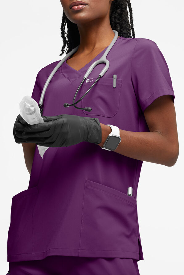 Easy STRETCH Tessa Women's 5-Pocket V-Neck Scrub Top - Eggplant - 2