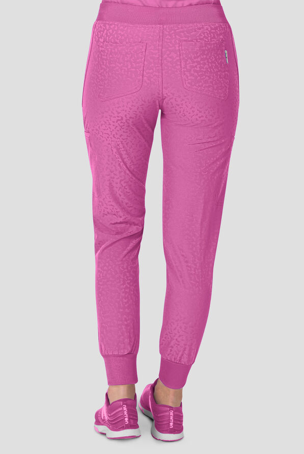 Zavate Ava Therese Cheetah Jacquard Sheba Women’s 6-Pocket STRETCH Cargo Jogger Scrub Pant - Petite - Bubblegum - 3