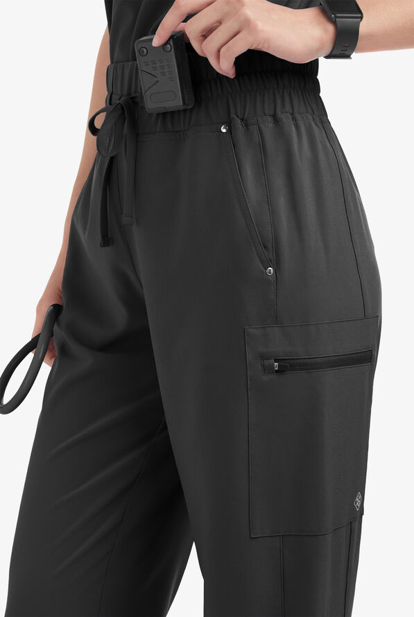 Easy STRETCH Ellie Women's 5-Pocket High Waisted Wide Leg Scrub Pants - Tall - Onyx Black - 2