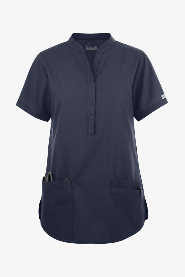 Blusa médica Butter-Soft Originals con cuello mao y 6 bolsillos para mujer - Navy - 1