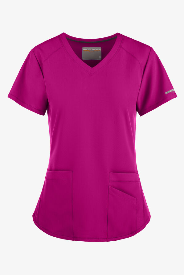 Skechers by Barco Breeze Women's 3-Pocket STRETCH V-Neck Scrub Top - Autumn Berry - 1