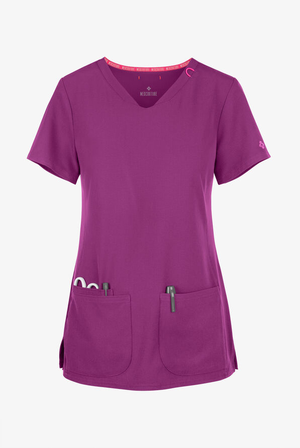 Blusa m&eacute;dica Med Couture Amp STRETCH con cuello en V y 3 bolsillos para mujer - Plum Royale - 1