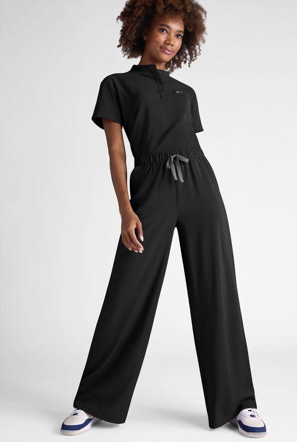 Easy STRETCH Hunter Women's 6-Pocket Relaxed Fit Wide Leg Scrub Pant - Petite - Onyx Black - 2