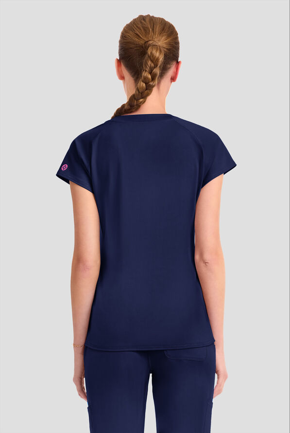 Blusa m&eacute;dica Med Couture Amp Knit STRETCH con cuello en V y 3 bolsillos para mujer - Navy - 4