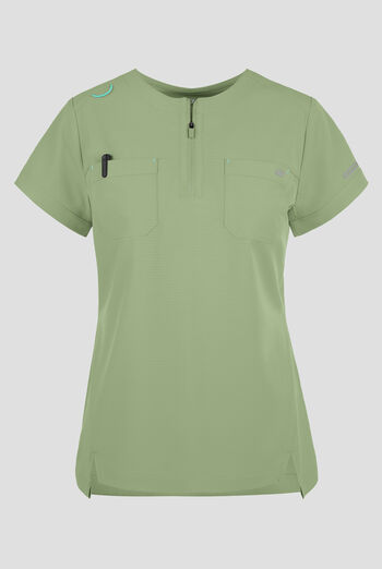 Skechers by Barco Ripstop Trek Women's 2-Pocket STRETCH Rounded Zip Neck Tuck In Scrub Top