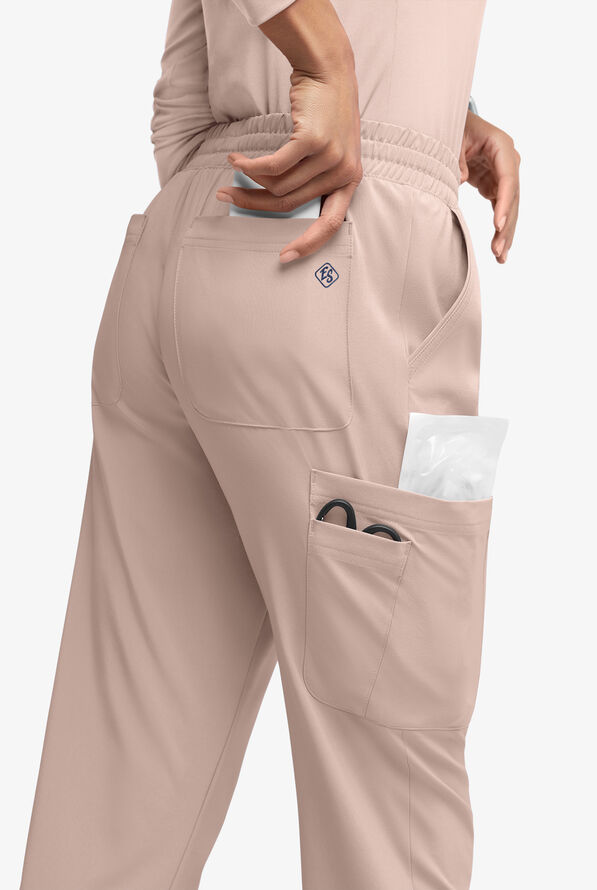 Easy STRETCH Naya Women’s Natural Waist 6-Pocket Straight Leg Scrub Pants - Petite - Mocha Meringue - 4