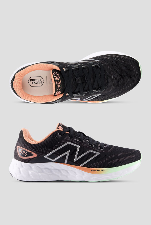 New Balance Women's Fresh Foam 680 Black/Peach Nectar Athletic Lace Up Shoes - null - 1