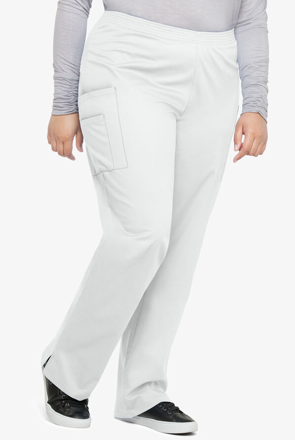 Butter-Soft STRETCH Women's 3-Pocket Plus Size Pull On Scrub Pants - White - 1