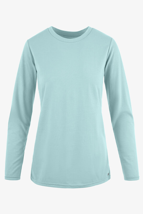 Butter-Soft Originals Women's STRETCH Cotton-Rich Long Sleeve Crew Neck Knit Underscrub - Salt Blue - 1