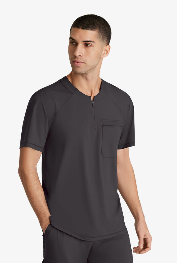 Skechers by Barco Slip-ins Flex Men's 1-Pocket STRETCH Tuck In Zipper Round Neck Scrub Top - Pewter - 2