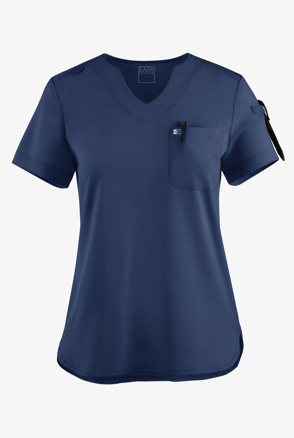 Easy STRETCH Nikki Women's 1-Pocket Scallop Neck Tuck-In Scrub Top - Navy - 1