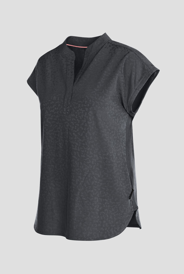 Zavate Ava Therese Cheetah Jacquard Piper Women's 2-Pocket STRETCH Dolman Sleeve Scrub Top - Pewter - 3