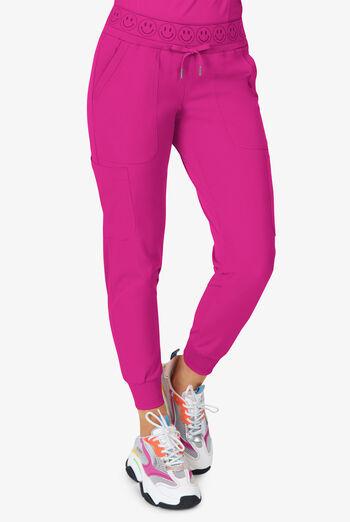 Zavate Ava Therese Women's 6-Pocket STRETCH Smile Face Elastic Waistband Cargo Jogger Scrub Pants