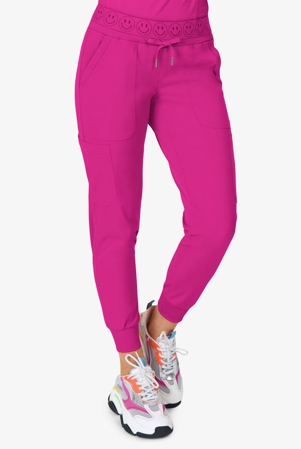 Pantalón médico Zavate Ava Therese STRETCH Smiley Face estilo cargo jogger con cintura elástica y 6 bolsillos para mujer - Razzmatazz - 1