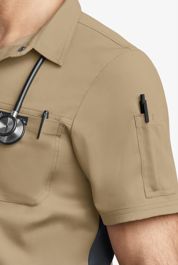 Advantage STRETCH Men's 3-Pocket Short Sleeve Polo with Back Air-Mesh Panels - Golden Sand - 3