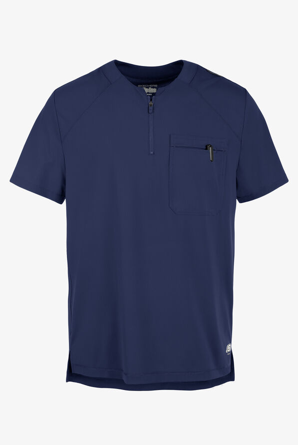 Skechers by Barco Slip-ins Flex Men's 1-Pocket STRETCH Tuck In Zipper Round Neck Scrub Top - Navy - 1