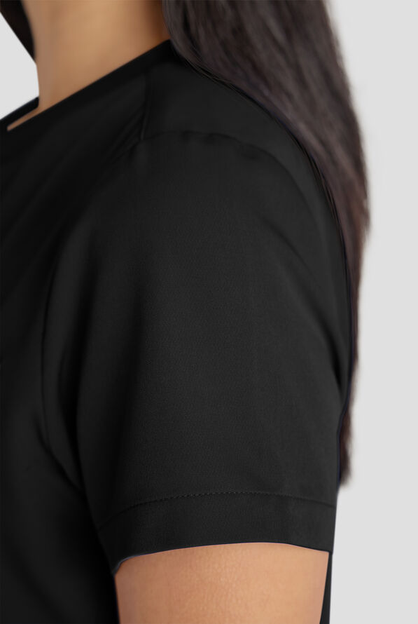 ReSurge Citrine Women's 1-Pocket Crew Neck Tuck In / Wear Out Scrub Top - Black - 4