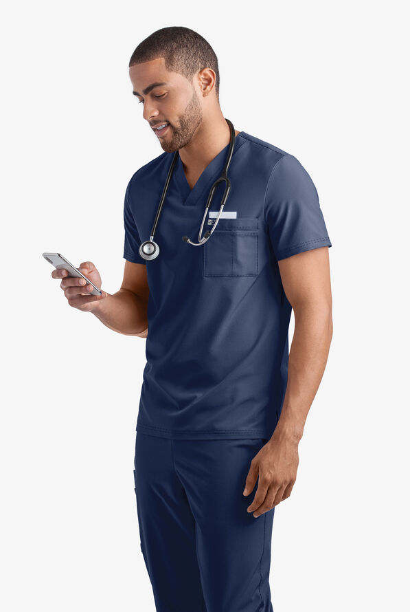 Easy STRETCH Riley Unisex 3-Pocket V-Neck Scrub Top - Navy - 2