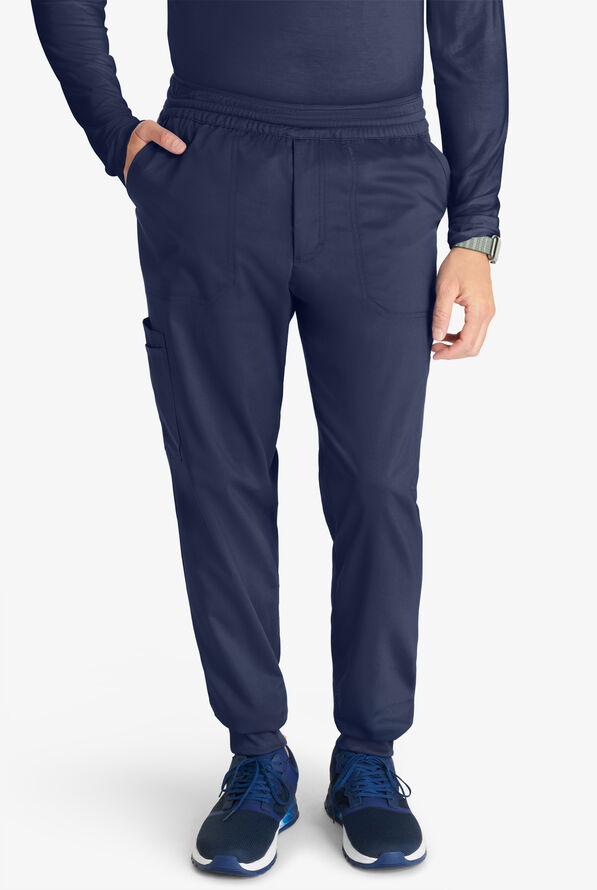 Cherokee Workwear Revolution Men's 5-Pocket STRETCH Mesh Waistband Cargo Jogger Scrub Pants - Navy - 1