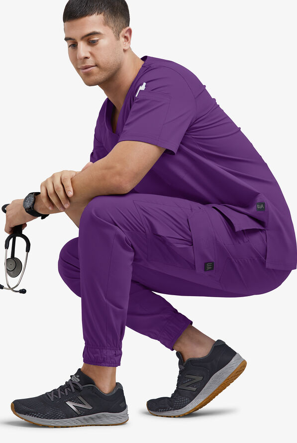 Butter-Soft STRETCH Men's 7-Pocket Cargo Jogger Scrub Pants - Eggplant - 4