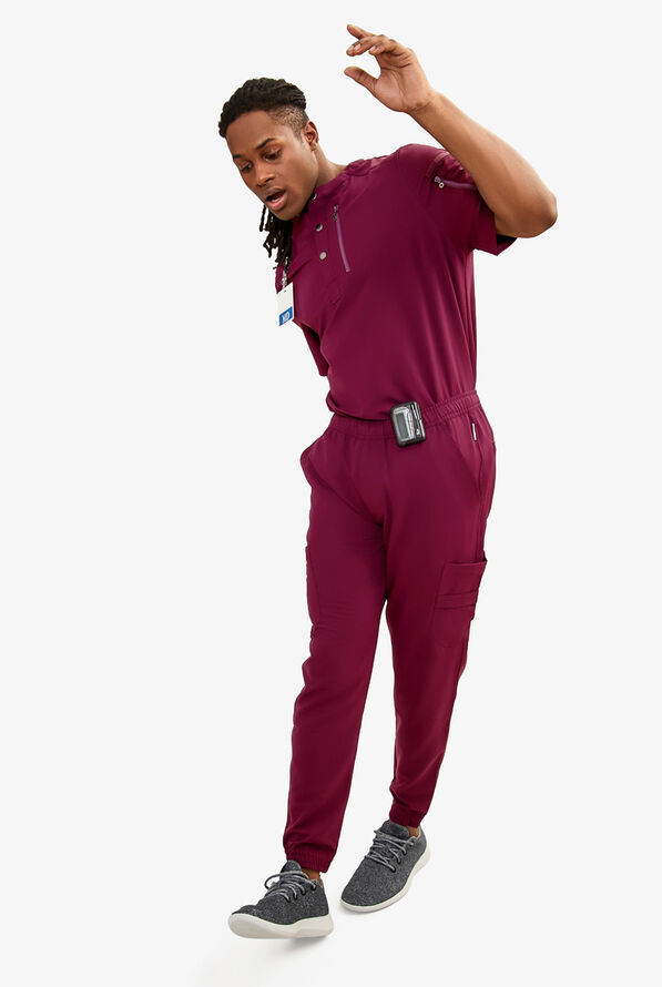 Keswi Men's 10-Pocket Jogger Scrub Pants - Wine - 5