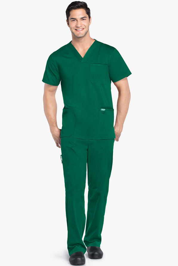 Cherokee Workwear Revolution Men's 3-Pocket STRETCH V-Neck Scrub Top - Hunter - 2