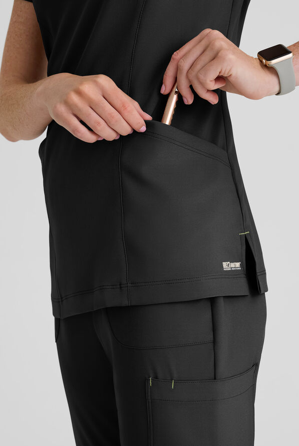 Blusa m&eacute;dica Grey's Anatomy by Barco Evolve STRETCH Sky con cuello con muesca y 2 bolsillos para mujer - Black - 3