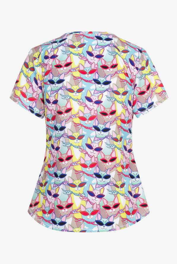 Skechers by Barco Windy Kitty Women's 3-Pocket STRETCH V-Neck Print Scrub Top - null - 2