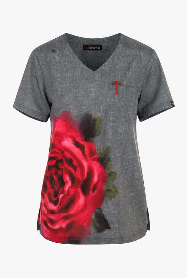 Blusa médica estampada koi Basics Rosie Burst STRETCH con cuello en V y 1 bolsillo para mujer - null - 1