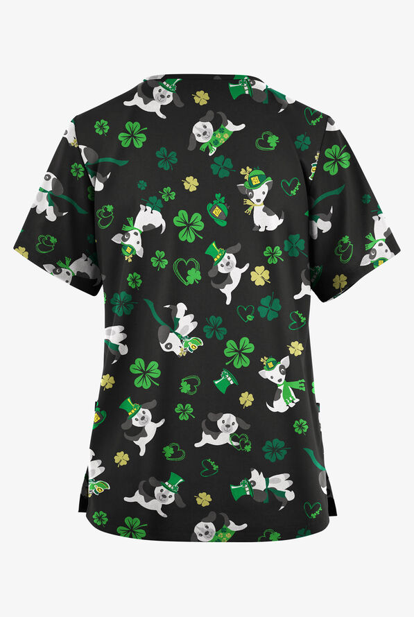 Butter-Soft Originals Lucky Puppies Women's 2- Pocket V-Neck Print Scrub Top - null - 2