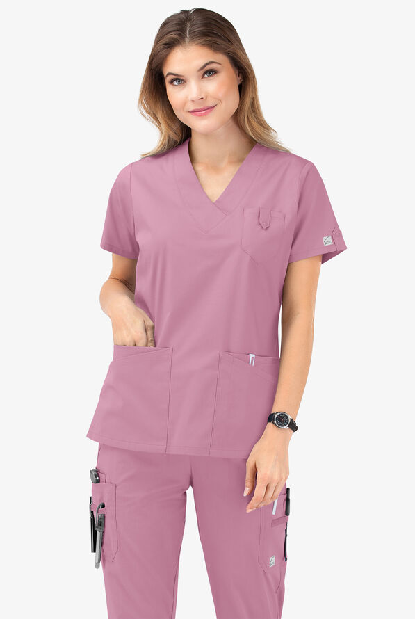 Butter-Soft STRETCH Women's 6-Pocket V-Neck Scrub Top - Cherry Blossom - 8
