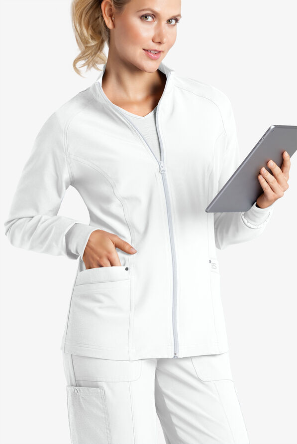 Easy STRETCH Zadie Women's 4-Pocket Raglan Scrub Jacket - White - 2