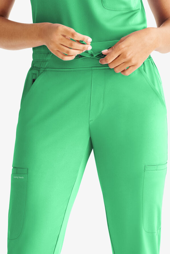HH Works by Healing Hands Rhea Women's 6-Pocket STRETCH Cargo Jogger Scrub Pants - Surreal Green - 2