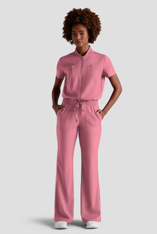 Easy STRETCH Nika Women's Zip Front Scrub Top– 2-Piece Jumpsuit Top - Tea Rose - 2