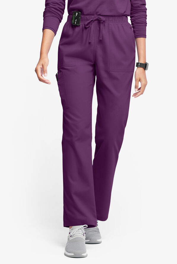 Pantalón médico Butter-Soft Originals de tiro medio estilo cargo con piernas rectas y 7 bolsillos para mujer - Eggplant - 1