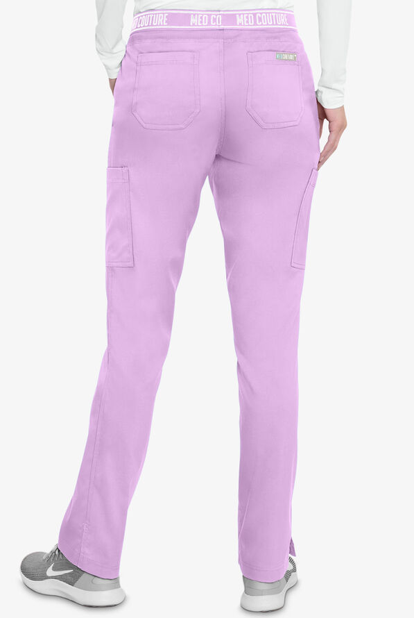 Med Couture Touch Women's 7-Pocket STRETCH Logo Elastic Double Cargo Yoga Scrub Pants - Lilac - 2