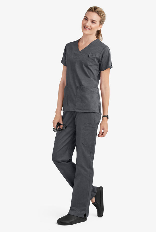 Butter-Soft STRETCH Women's 6-Pocket V-Neck Scrub Top - Heather Charcoal - 5