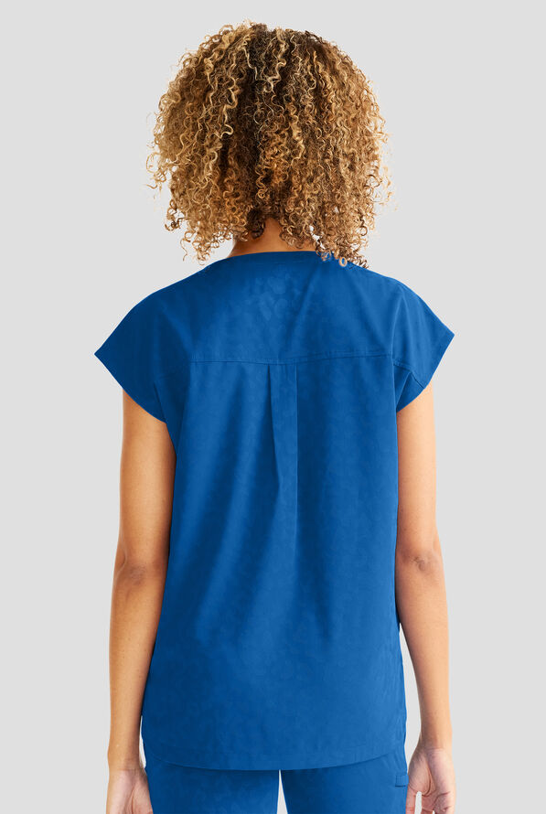 Healing Hands Purple Label Jayden Women's 2-Pocket STRETCH Leopard Jacquard Dolman Sleeve Scrub Top - Royal - 4
