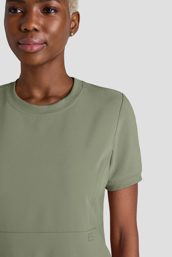 Easy STRETCH Anya Women's 2-Pocket Relaxed Crew Neck Scrub Top - Olive Leaf - 4