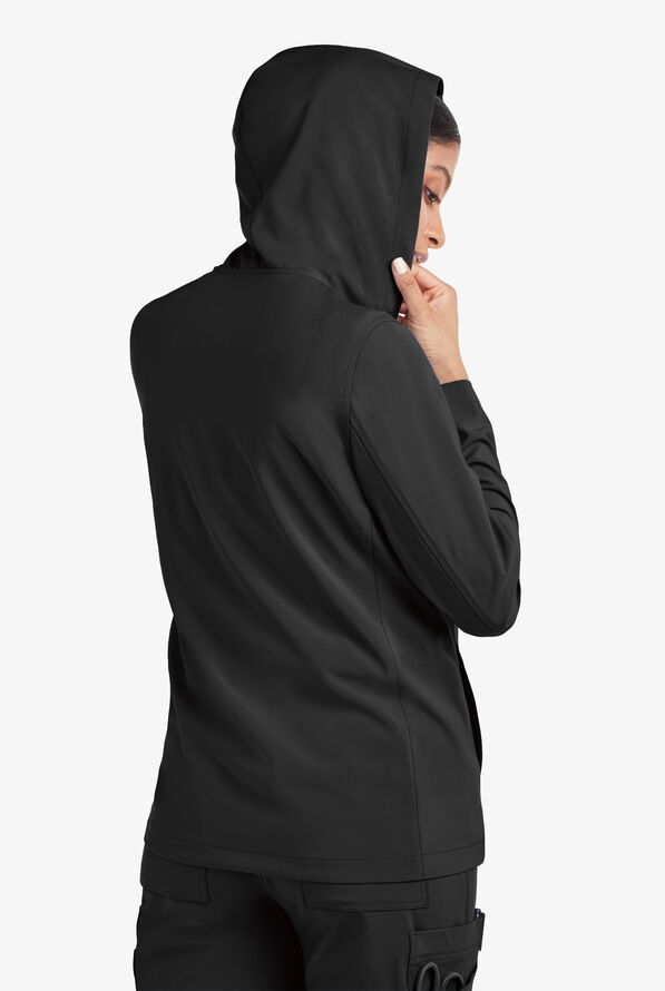 Easy STRETCH Selena Women's 5-Pocket Long Sleeve Zip-Front Scrub Hoodie - Onyx Black - 4