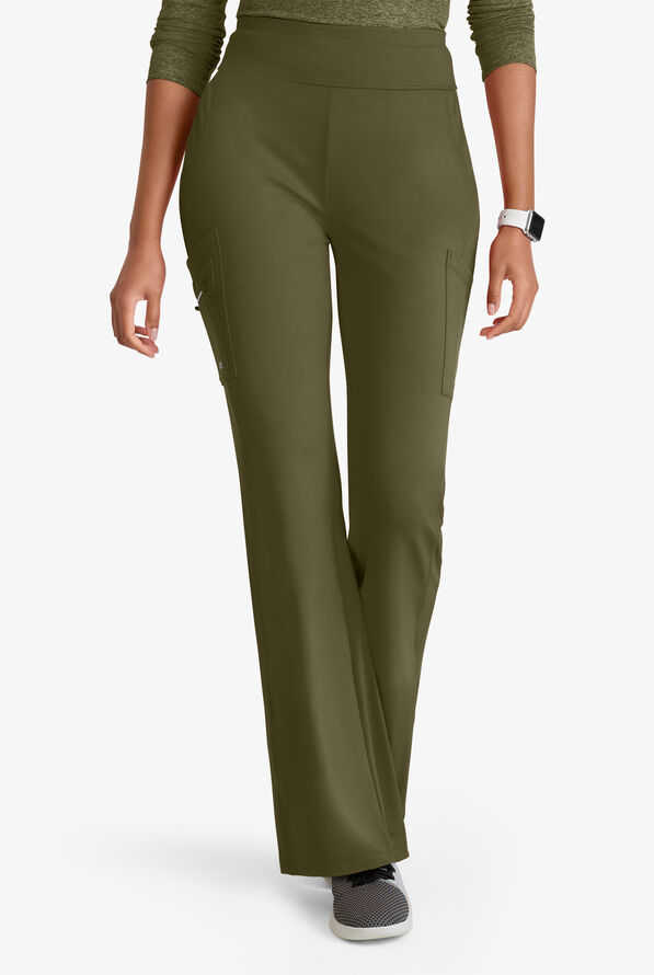 Barco One Performance Knit Sprint Women's 7-Pocket STRETCH High Waisted Fit & Flare Scrub Pant - Olive - 1