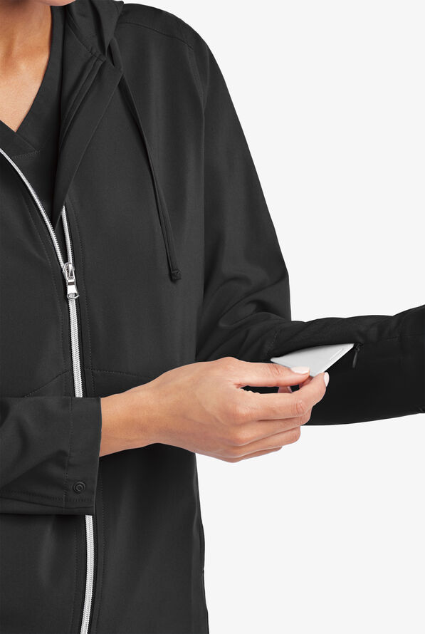 Easy STRETCH Selena Women's 5-Pocket Long Sleeve Zip-Front Scrub Hoodie - Onyx Black - 6