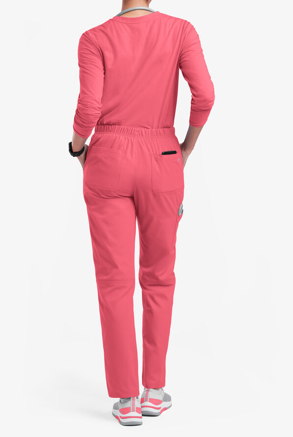 Butter-Soft Originals Women's 7-Pocket Mid Rise Straight Leg Cargo Scrub Pants - Petite - Rouge Rose - 3