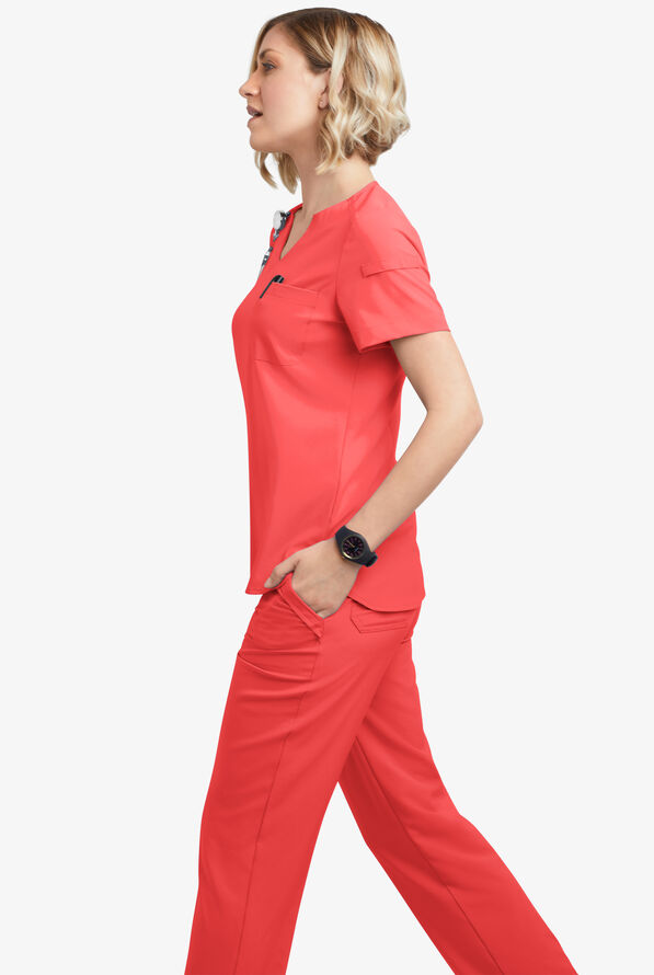 Easy STRETCH Nikki Women's 1-Pocket Scallop Neck Tuck-In Scrub Top - Radiant Red - 5